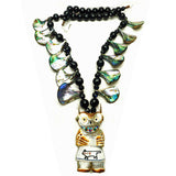 Antler, Obsidian & Abalone Beads Owl Necklace by Raymond Tsalate