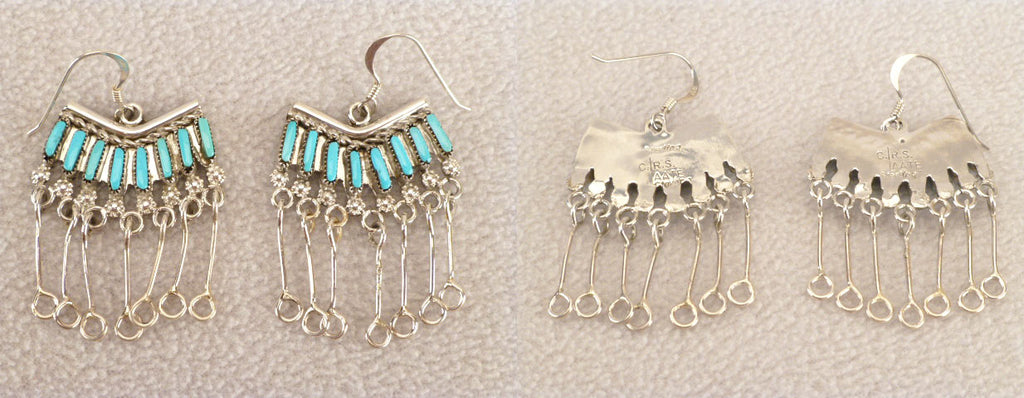 Sterling Silver Peti Point Earrings  by Roxanne Seoutewa  - Zuni Fetish  Jewelry - Zuni Fetish Sunshine Studio