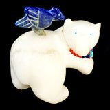 Italian Ice Alabaster And Lapis Bear With Bird, Blue Jay by Loren Tsalabutie