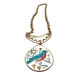 Sterling Silver, Turquoise, Coral and Clam Shell Eastern Bluebird Necklace by Rudell and Nancy Laconsello  - Zuni Jewelry - Zuni Fetish Sunshine Studio