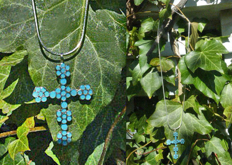 Turquoise Petit-Point Cross by Jacqueline Hught Jewelry - Zuni Fetish Sunshine Studio