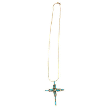 Turquoise Needle Point Cross by Yvette Kaamasee  - Zuni Jewelry - Zuni Fetish Sunshine Studio