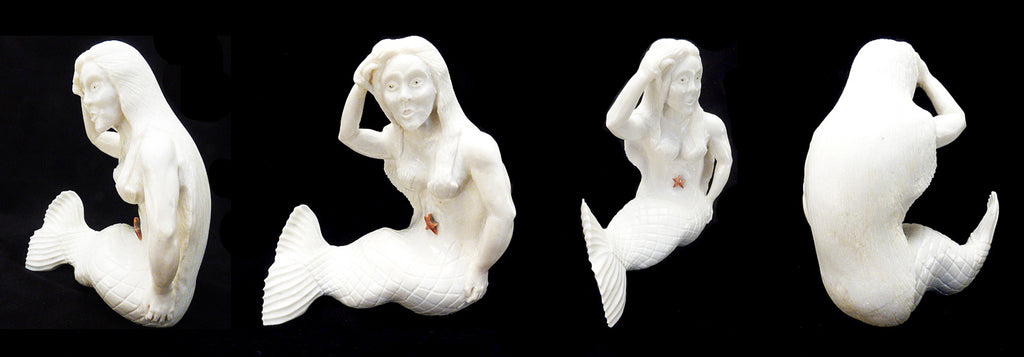 White Marble Mermaid by Jeff Shetima - Zuni Fetish Sunshine Studio