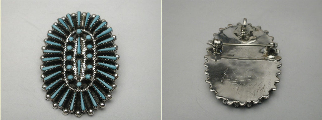 Turquoise Needlepoint Flower Pendant by S. Lahi - Zuni Fetish Jewelry - Zuni Fetish Sunshine Studio