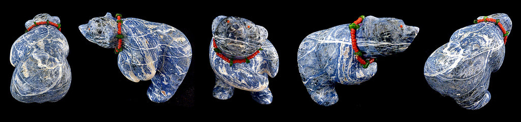 Sodalite Medicine Bear by Loren Tsalabutie - Zuni Fetish Sunshine Studio