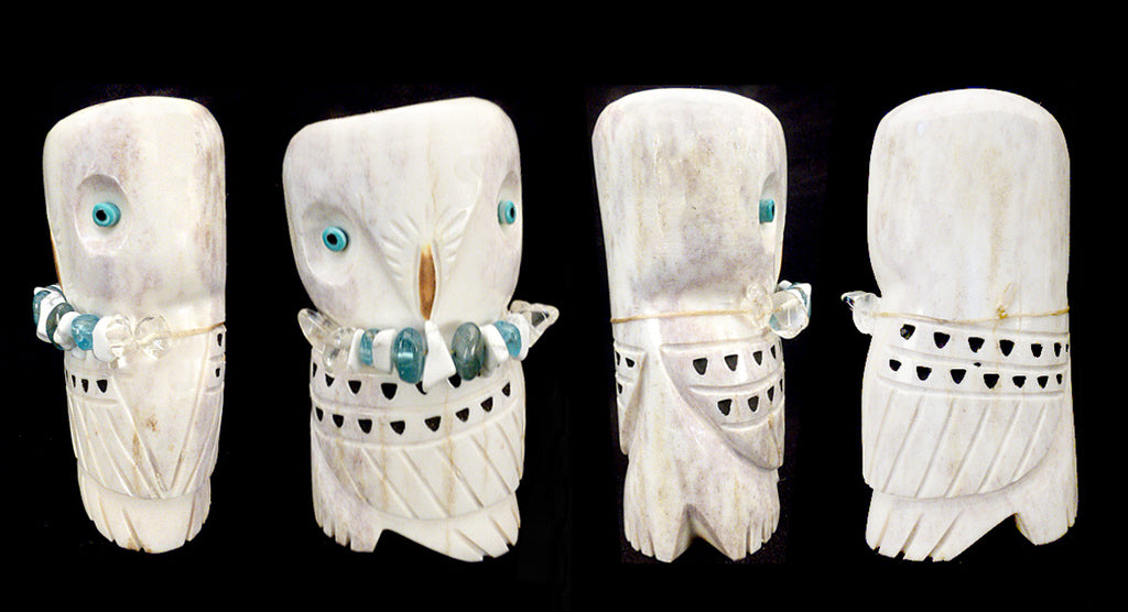 Antler Bird, Snow Owl by Robert Michael Weahkee - Zuni Fetish Sunshine Studio