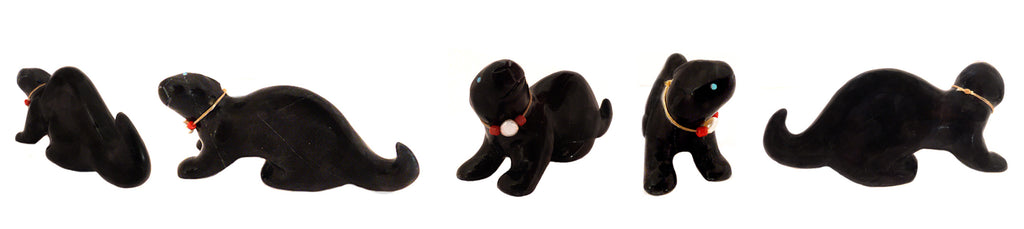 Black Marble Otter by Loren Tsalabutie - Zuni Fetish Sunshine Studio