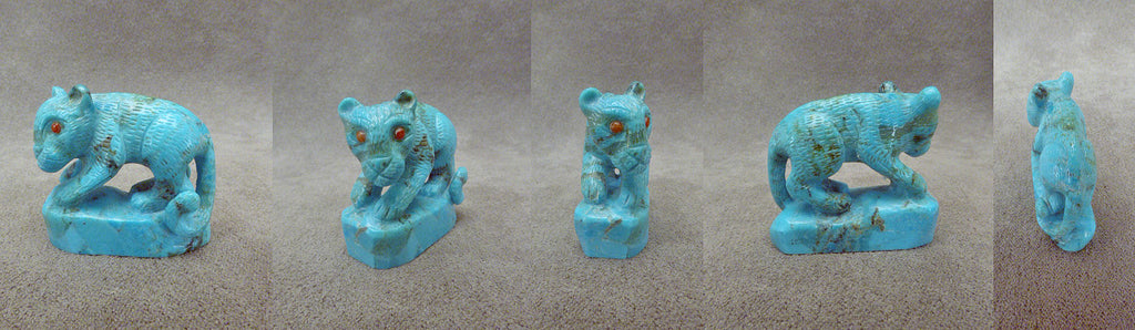 Turquoise* Mountain Lion by Fabian Cheama, Deceased - Zuni Fetish Sunshine Studio