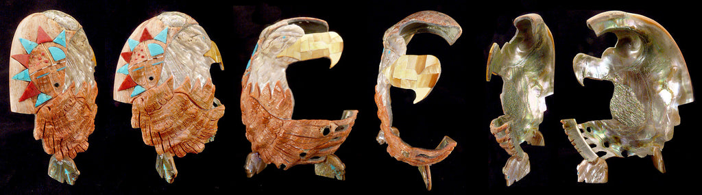 Abalone Eagle, Bears And Zuni Sun Face by Andres Lementino - Zuni Fetish Sunshine Studio