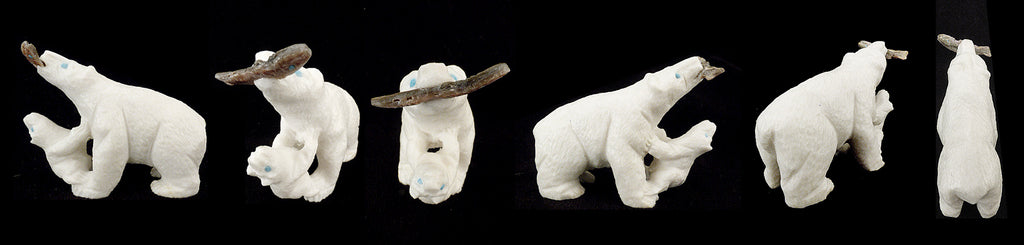 White Marble Bear With Cub by Herbert Him - Zuni Fetish Sunshine Studio
