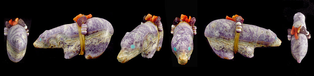 Chinese Sagenite, Fluorite Medicine Bear by Chris Sandoval - Zuni Fetish Sunshine Studio