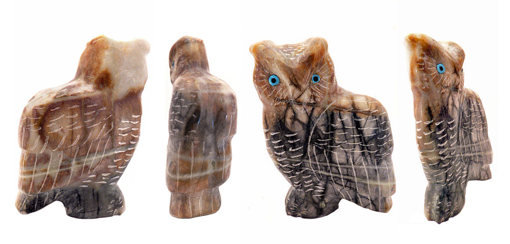 Picasso Marble Bird, Horned Owl by Cody Nastacio - Zuni Fetish Sunshine Studio