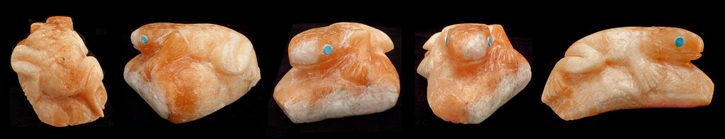 Orange Alabaster Frog by Michael Coble - Zuni Fetish Sunshine Studio