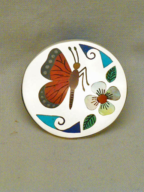 Sterling Silver Insect, Butterfly Pendant by Rudell Laconsello, Deceased and Nancy Laconsello - Zuni Fetish Sunshine Studio