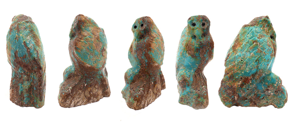 Turquoise Bird, Owl by Derrick Kaamasee - Zuni Fetish Sunshine Studio