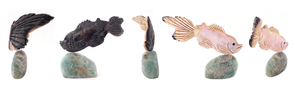Dark Mother-of-Pearl Fish, Salmon by Jerome Tsalabutie - Zuni Fetish Sunshine Studio