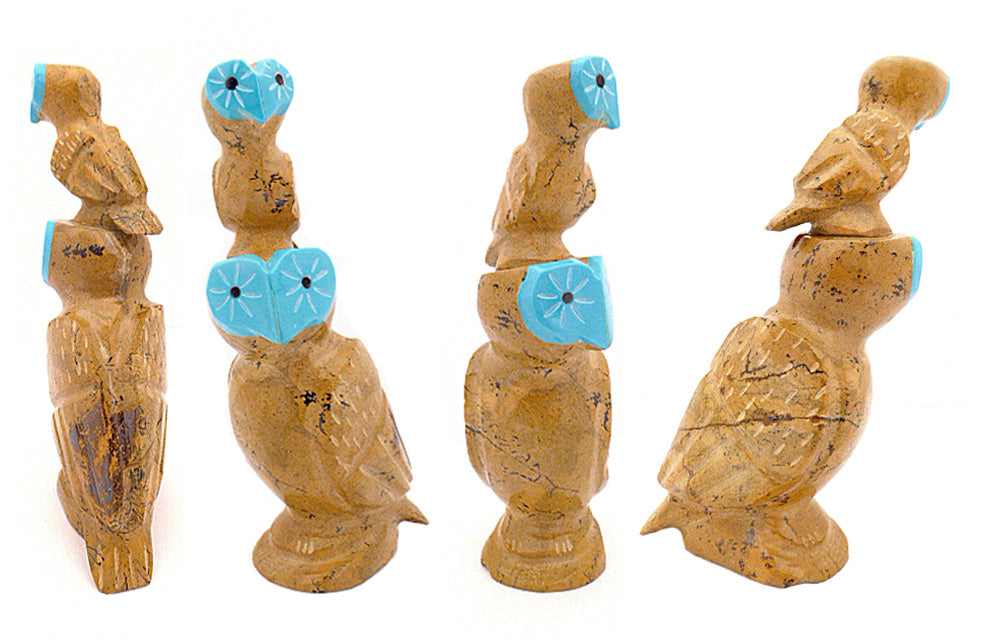 Zuni Rock (travertine) Birds, Owl With Owlet  by Enrike Leekya
