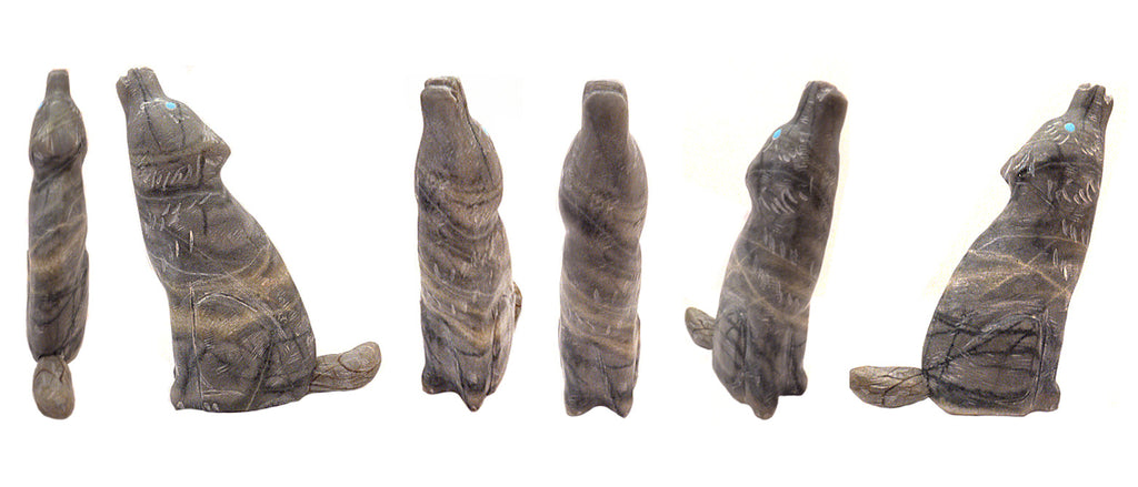 Picasso Marble Howling Wolf by Cody Nastacio - Zuni Fetish Sunshine Studio