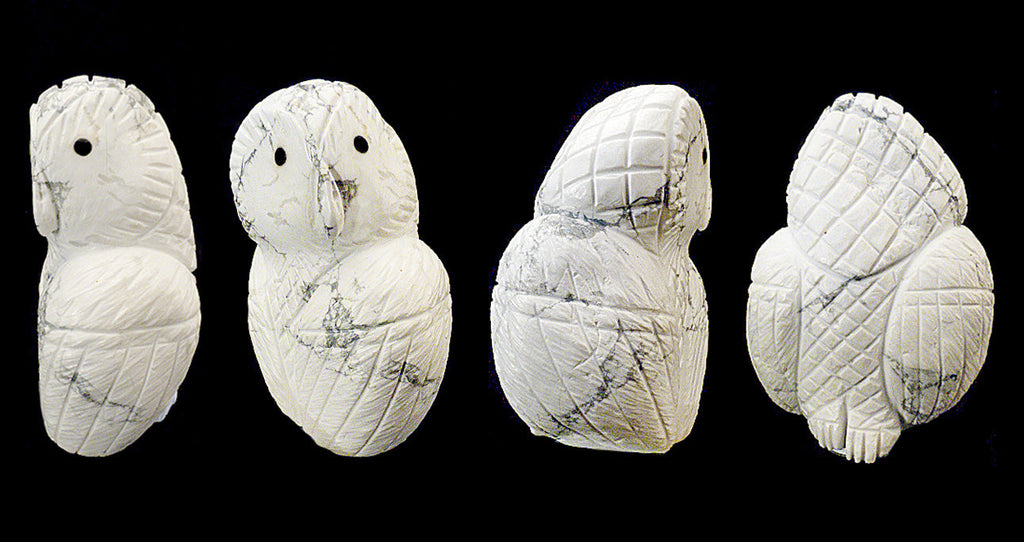 Howlite Bird, Snow Owl by Jonas Hustito - Zuni Fetish Sunshine Studio