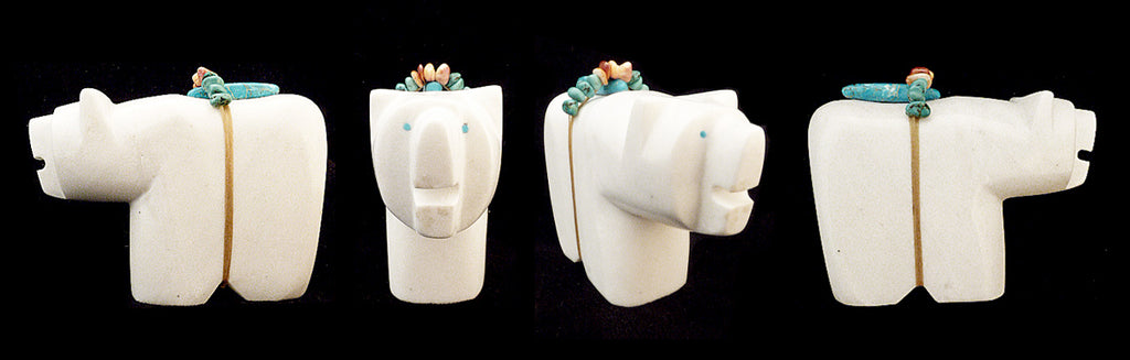 White Marble Medicine Bear by Burt Awelagte - Zuni Fetish Sunshine Studio