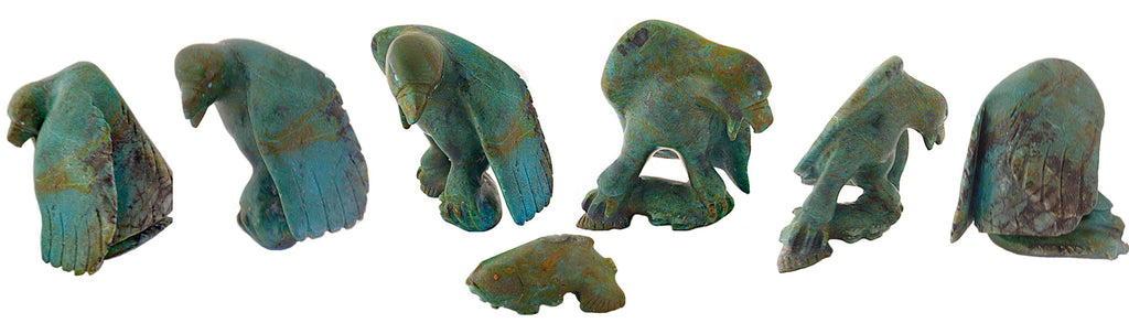 Chrysocolla Bird, Eagle With Salmon by Loren Tsalabutie - Zuni Fetish Sunshine Studio