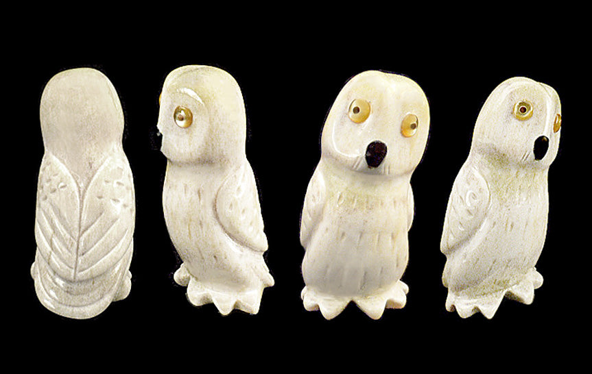 Antler Bird, Snow Owl by Troy Sice - Zuni Fetish Sunshine Studio