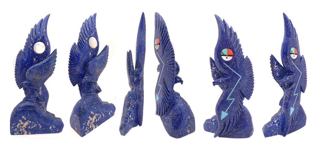 Lapis Lazuli Birds, Eagle With Eaglet by Hiram Peynetsa - Zuni Fetish Sunshine Studio