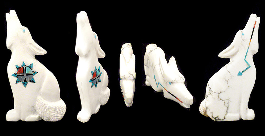 Howlite Howling Wolf by Andres Lementino - Zuni Fetish Sunshine Studio