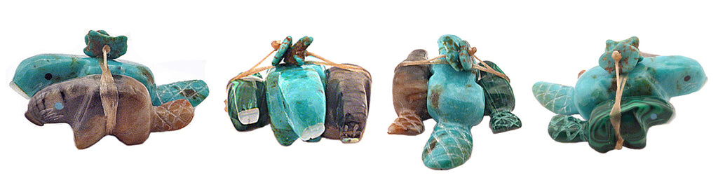 Picasso Marble, Malachite And Turquoise Beavers by Daisy and Lavies Natewa - Zuni Fetish Sunshine Studio