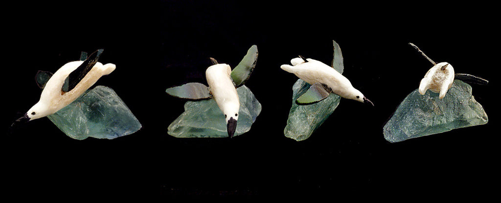 Antler, Fluorite And Fluorite Penguin by Ruben Najera - Zuni Fetish Sunshine Studio