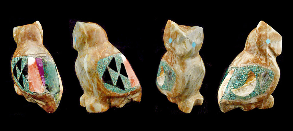 Picasso Marble Bird, Horned Owl by Jayne Quam - Zuni Fetish Sunshine Studio