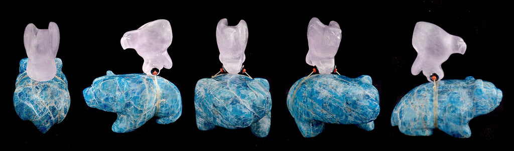 Apatite And Amethyst Badger With Eagle by Loren Tsalabutie - Zuni Fetish Sunshine Studio