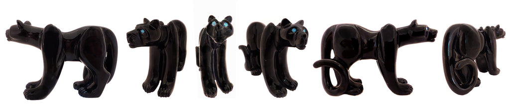 Black Marble Mountain Lion by Hiram Peynetsa - Zuni Fetish Sunshine Studio