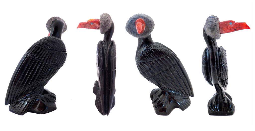 Black Marble Bird, Condor Vulture by Hiram Peynetsa - Zuni Fetish Sunshine Studio