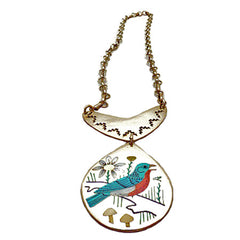 Sterling Silver, Turquoise, Coral and Clam Shell Eastern Bluebird by Rudell Laconsello , Deceased And Nancy Laconsello - Zuni Fetish Sunshine Studio