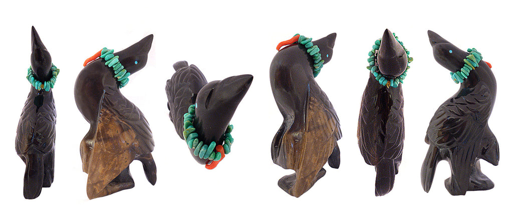 Black Marble Bird, Crow by Chris Sandoval - Zuni Fetish Sunshine Studio