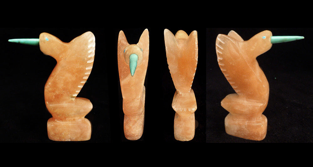 Orange Alabaster Bird, Hummingbird by Brandon Phillips - Zuni Fetish Sunshine Studio