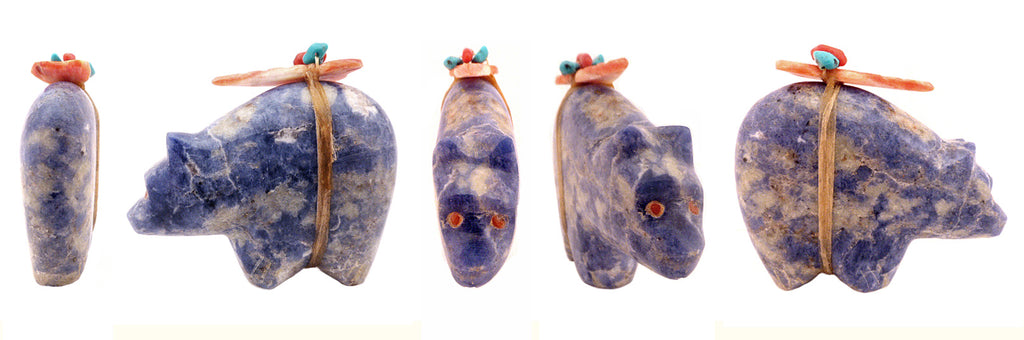 Denim Lapis Medicine Bear by Leland Boone and Daphne Quam - Zuni Fetish Sunshine Studio