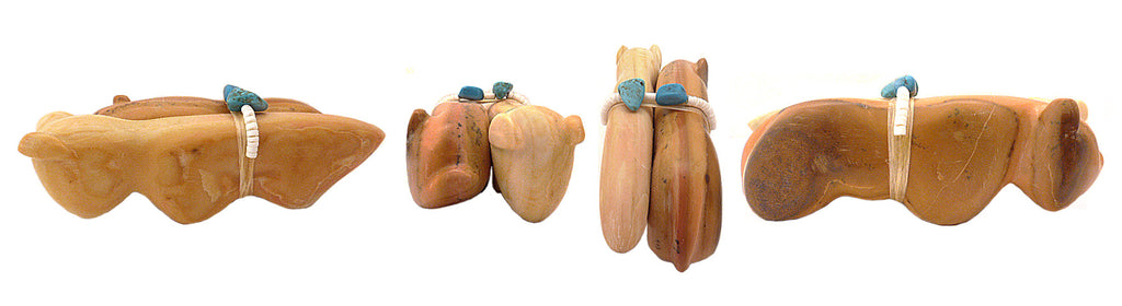 Dolomite Bobcat, Double by Melvin Sandoval - Zuni Fetish Sunshine Studio