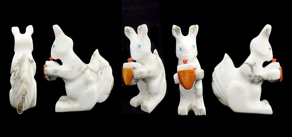 Howlite Squirrel by Andres Lementino - Zuni Fetish Sunshine Studio