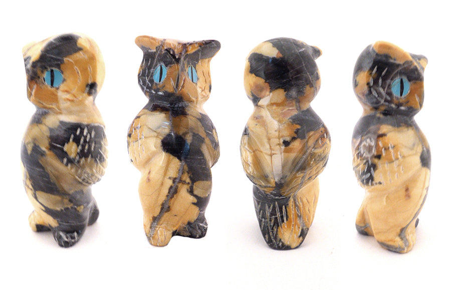 Leopard Marble Bird, Horned Owl by Andres Lementino - Zuni Fetish Sunshine Studio