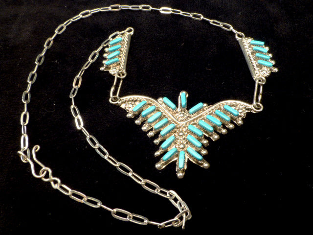 Sterling Silver Insect, Needlepoint Butterfly Necklace  by Verena Seoutewa Tsalate  - Zuni Fetish  Jewelry - Zuni Fetish Sunshine Studio