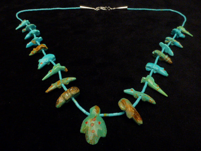 Turquoise Eagle Pendant Single Strand Necklace by Lena Boone - Zuni Fetish Jewelry - Zuni Fetish Sunshine Studio