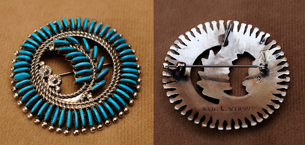 Turquoise Petit-Point Flower by Eva L. Wyaco - Zuni Fetish Jewelry - Zuni Fetish Sunshine Studio