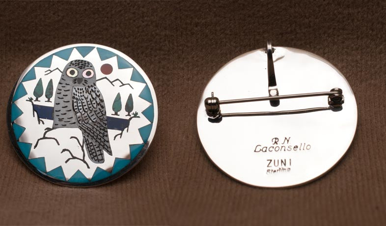 Multi-Stone Inlay Pin/Pendant by Rudell and Nancy Laconsello  - Zuni Fetish  Jewelry - Zuni Fetish Sunshine Studio