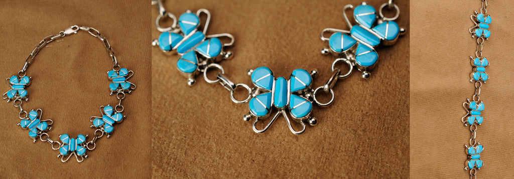 Turquoise Insect, Butterfly Bracelet by S. Noche - Zuni Fetish Jewelry - Zuni Fetish Sunshine Studio