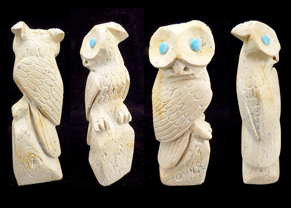 Serpentine Bird, Horned Owl by Michael Coble  - Zuni Fetish - Zuni Fetish Sunshine Studio