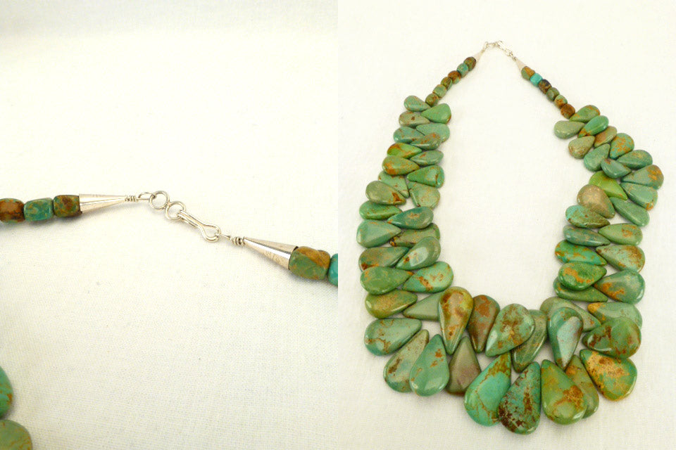 Fox Green Turquoise Teardrop Turquiose Bead Necklace by Lita Atencio -  Santo Domingo Jewelry - Zuni Fetish Sunshine Studio
