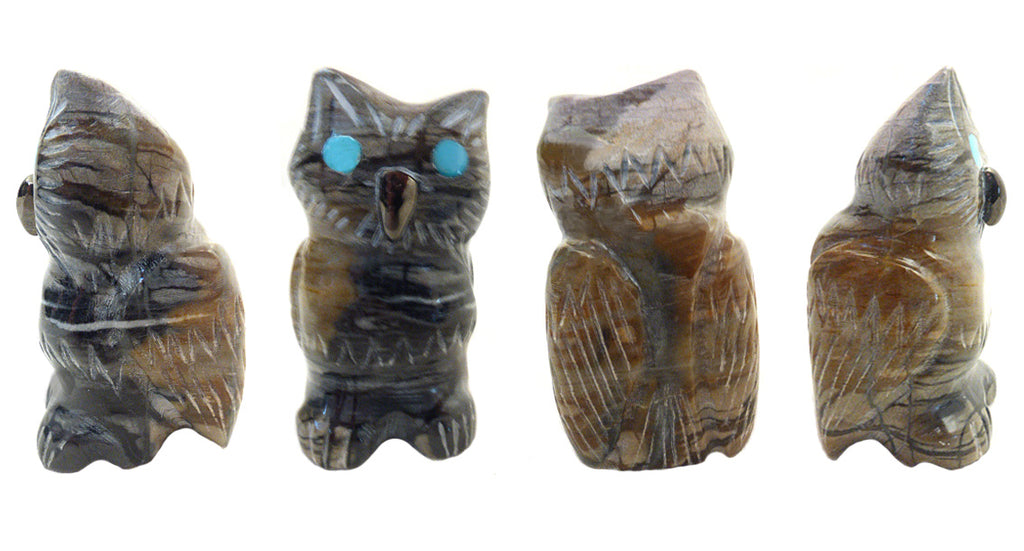 Picasso Marble Bird, Horned Owl by Daniel Chattin  - Zuni Fetish - Zuni Fetish Sunshine Studio