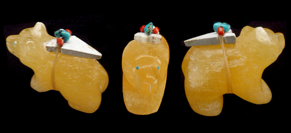 Honey Comb Calcite Medicine Bear by Loren Tsalabutie - Zuni Fetish Sunshine Studio